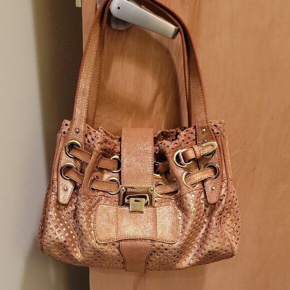 Jimmy Choo Tan Metallic Riki Shoulder Bag - Picture 3 of 14